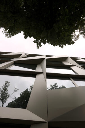 A facade of a modern Berlin building and the crown of a tree - MyVideoimage.com