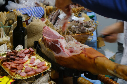 A sliced cured meat Prosciutto di Parma and cured meats - MyVideoimage.com