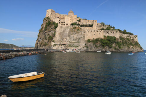 Ancient Aragonese Castle in Ischia Ponte. The fortification. Foto Ischia photos.