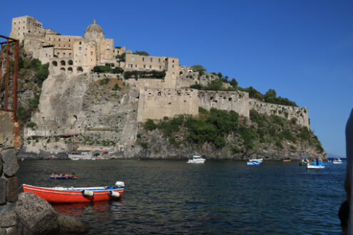 Ancient Aragonese Castle in Ischia Ponte. The fortification . Foto Ischia photos.