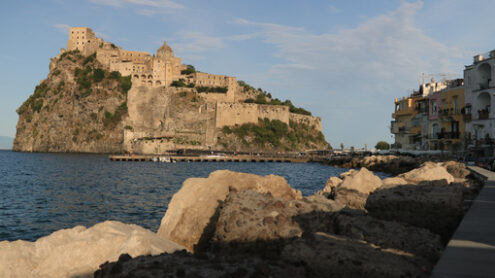 Ancient Aragonese Castle in Ischia Ponte. The fortification. Foto Ischia photos.