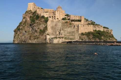 Ancient Aragonese Castle in Ischia Ponte. The fortification. Foto Ischia photos.