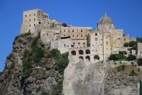 Ancient Aragonese Castle in Ischia Ponte. The fortification. Foto Ischia photos.