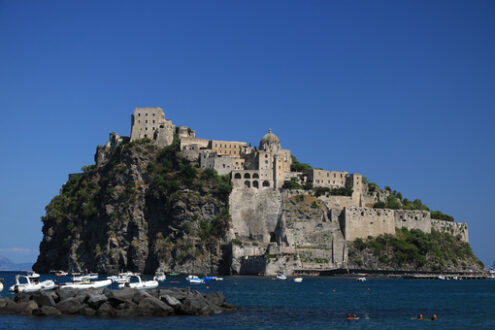 Ancient Aragonese Castle in Ischia Ponte. The fortification. Foto Ischia photos.