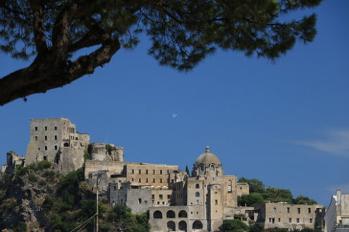 Ancient Aragonese Castle in Ischia Ponte. The fortification. Foto Ischia photos.