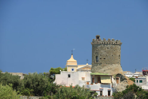 Ancient defensive tower in Forio, on the island of Ischia. The towers served as sighting points for enemies arriving from the sea. - MyVideoimage.com