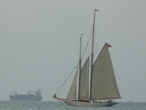 Ancient sailing vessel in the Ligurian sea. - MyVideoimage.com | Foto stock & Video footage