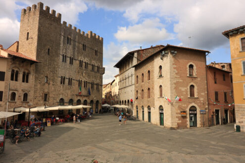 Ancient town hall in Piazza Garibaldi. The building dates back to medieval times and is made of stone. - MyVideoimage.com