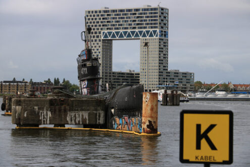 Apartment building in Amsterdam Pontsteiger.In the foreground ol - MyVideoimage.com