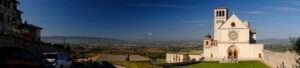 Assisi panorama Basilica San Francesco. Panoramic photograph of the Basilica of San Francesco in Assisi. - MyVideoimage.com | Foto stock & Video footage