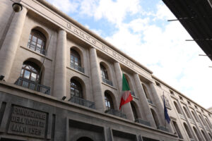 Banco di Napoli. Facade of the building in fascist style headquarters of the Italian bank. - MyVideoimage.com