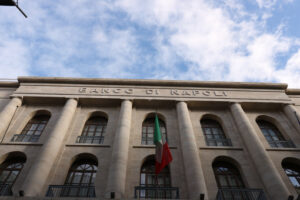 Banco di Napoli. Facade of the building in fascist style headquarters of the Italian bank. - MyVideoimage.com