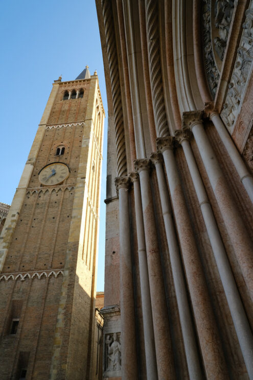 Baptistery of Parma and bell tower of the cathedral. Italian culture capital 2020. - MyVideoimage.com