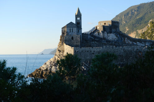 Beautiful church on the sea in Portovenere. Ancient medieval building near the Cinque Terre in Liguri. Italy. - MyVideoimage.com | Foto stock & Video footage