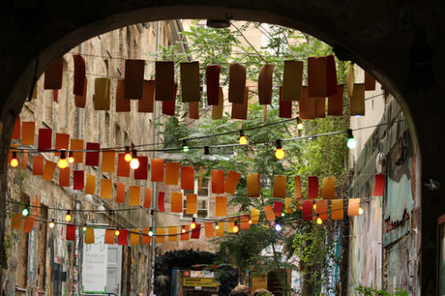 Berlin, Germany, 13 June 2018. A courtyard of old East Berlin with decorations - MyVideoimage.com