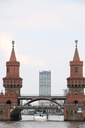 Berlin, Germany, 13 June 2018. The two-level “Oberbaumbrücke” bridge over the Spree river. The towers  are built in red brick - MyVideoimage.com