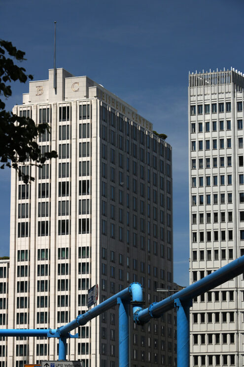 Berlin. 06/14/2018. Skyscrapers on Potsdamer Platz. In the foreg - MyVideoimage.com