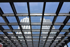 Berlin. 06/14/2018. Tower buildings seen from a glass roof - MyVideoimage.com