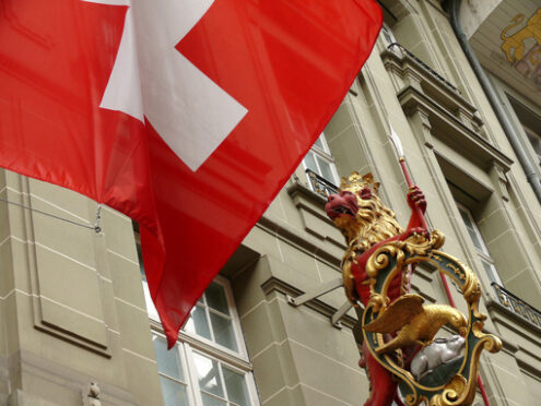 Bern, Switzerland. 08/02/2009. Flag and sign detail. Foto Svizzera. Switzerland photo