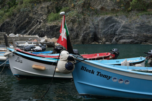 Boats with flag. Boats with Italian flag in the small port of the country. Stock photo royalty free. - MyVideoimage.com | Foto stock & Video footage