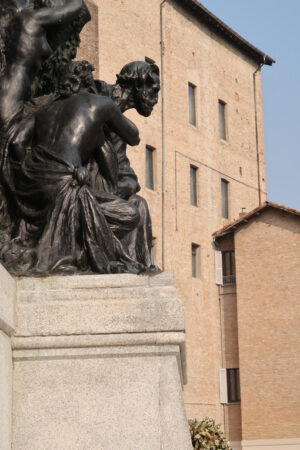 Bronze monument to music composer Giuseppe Verdi. The work is located in Parma, near the Pilotta buildings. - MyVideoimage.com