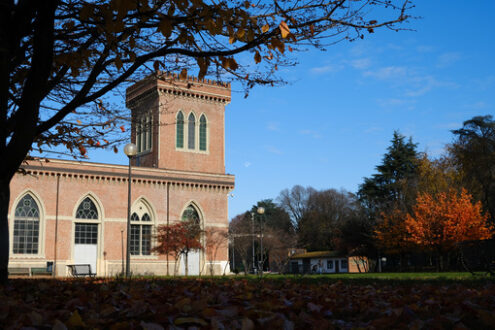 Building of the Carlo Ottolini Cotton mill today Textile Museum in Busto Arsizio. Neo-Gothic construction in terracotta bricks with turrets and ogival windows. Foto Busto Arsizio photo