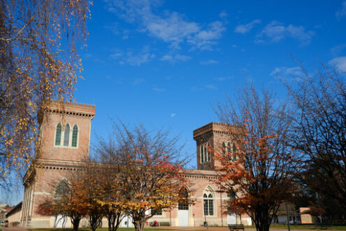 Building of the Carlo Ottolini Cotton mill today Textile Museum in Busto Arsizio. Neo-Gothic construction in terracotta bricks with turrets and ogival windows. Foto Busto Arsizio photo