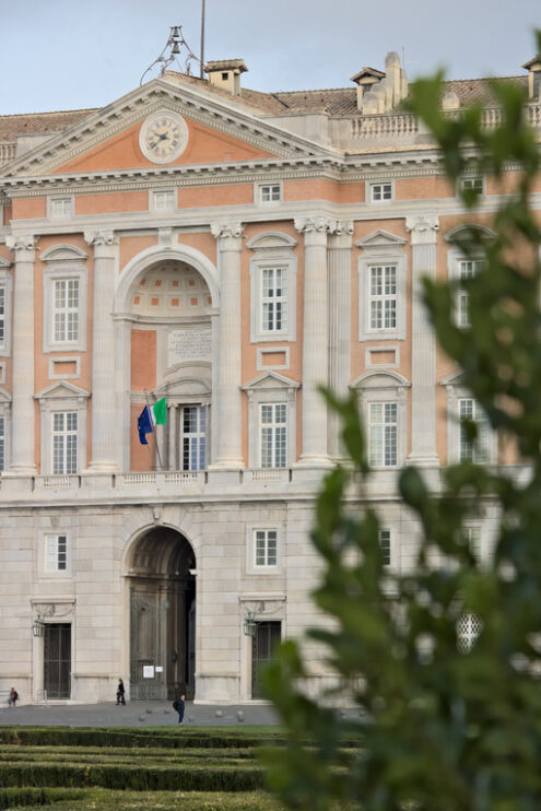 Caserta, Italy. Main external facade of the Royal Palace of Caserta (Italy). Designed by the architect Luigi Vanvitelli from 1751. Foto reggia di Caserta.