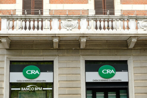 Cassa di Risparmio di Alessandria. Banco BPM signs. Stock photos. - MyVideoimage.com | Foto stock & Video footage