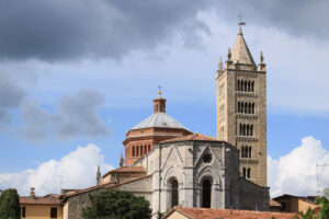 Cathedral of San Cerbone and the bell tower of Massa Marittima. The church located in Piazza Garibaldi is in Romanesque and Gothic style. - MyVideoimage.com