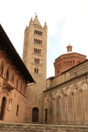 Cathedral of San Cerbone and the bell tower of Massa Marittima. The church located in Piazza Garibaldi is in Romanesque and Gothic style. - MyVideoimage.com