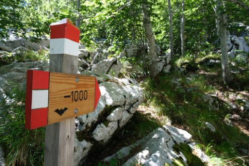 Cave signpost. Signpost of a mountain path in the Apuan Alps. Stock photos. - MyVideoimage.com | Foto stock & Video footage