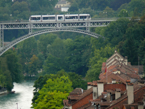 Church bridge with tram. - MyVideoimage.com