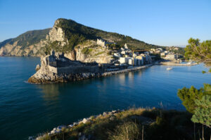 Church overlooking sea. Portovenere. Village of Portovenere in Liguria near the Cinque Terre. - MyVideoimage.com | Foto stock & Video footage