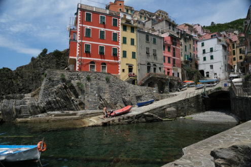 Cinqueterre Liguria. Riomaggiore to the Cinque Terre. Colored houses on the sea. Famous tourist destination. Coronavirus period.  Stock Photos. - MyVideoimage.com | Foto stock & Video footage