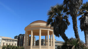 Circular gazebo temple of music near the Mascagni terrace. The small building is built near the sea and the aquarium. - MyVideoimage.com