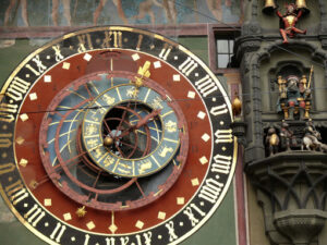 Clock face of antique Swiss watch. - MyVideoimage.com