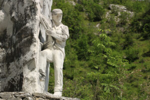 Colonnata monument Monument to the tecchiaiolo quarryman to the Carrara marble quarrry. Toscana - MyVideoimage.com | Foto stock & Video footage