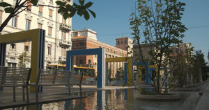Colorful Portals. Colorful portals in the city. Video footage.