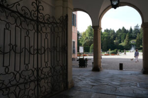 Comune di Varese. Este palace seat of the Varese municipality. Entrance gate and porch. - MyVideoimage.com | Foto stock & Video footage