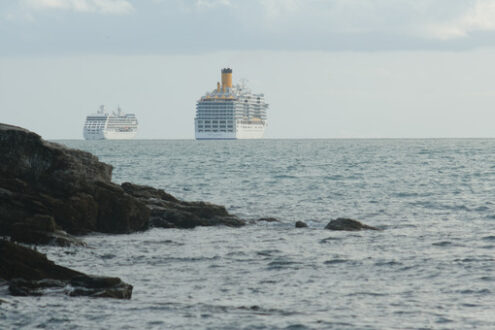 Costa luminosa cruise ship. Cruise ships anchored near the coast in the Gulf of La Spezia. Stock photos. - MyVideoimage.com | Foto stock & Video footage