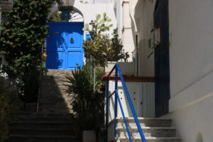 Courtyard of a Mediterranean style house with a marble staircase - MyVideoimage.com