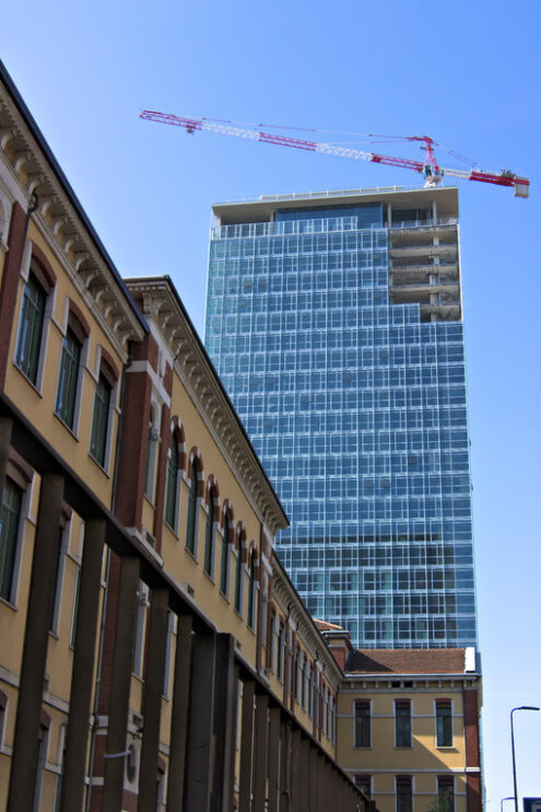 Curtain wall facade. Milan. Renovation of the facade of a building - MyVideoimage.com | Foto stock & Video footage