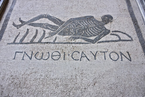 Death. Marble mosaic exhibited at the National Roman Museum. - MyVideoimage.com | Foto stock & Video footage