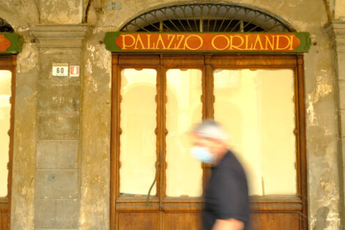 Degradation in the city. Sign of the ancient Palazzo Orlandi in Busseto. Stock photos. - MyVideoimage.com | Foto stock & Video footage