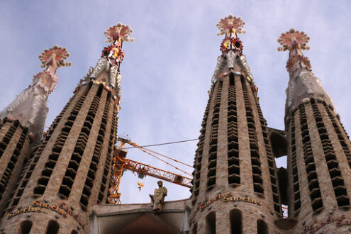 Detail of the facade of the Sagrada Familia with a recent sculpt - MyVideoimage.com