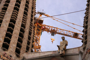 Detail of the facade of the Sagrada Familia with a recent sculpt - MyVideoimage.com