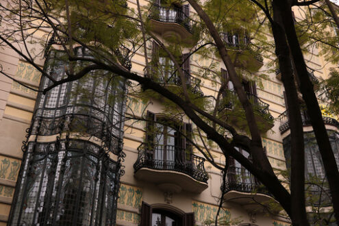 Facade of a building from the early twentieth century with balconies and floral decorations - MyVideoimage.com