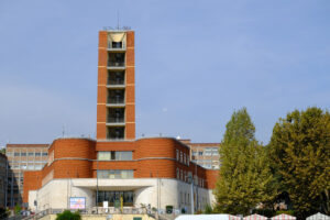 Fascist building in Asti. Fascist-era building in red bricks. Stock photos. - MyVideoimage.com | Foto stock & Video footage