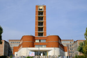 Fascist tower in Asti. Fascist-era building in red bricks. Stock photos. - MyVideoimage.com | Foto stock & Video footage